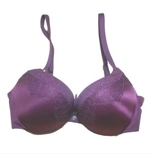 Victoria Secret Bra Very Sexy Pushup Plunge Underwire Padded Wine Woman Sz 32C